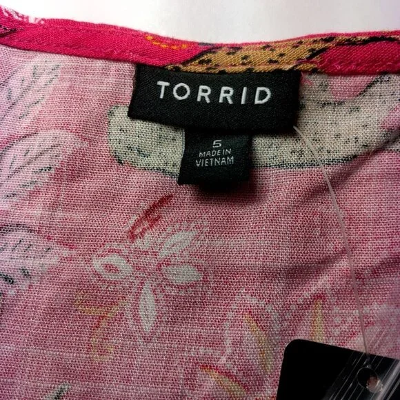 Torrid Size 5 Plus Size Pink Leopard Dress Midi Rouched Short Sleeve Belted Cat - Picture 3 of 16